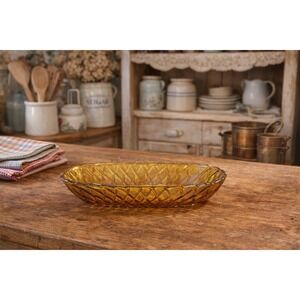 Vintage Amber Carnival Glass Serving Dish Iridescent  Bowl 10.25" Grandma Core